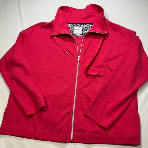 Tommy Bahama Pink Full Zip Mock Neck Jacket Pineapple Embroidery XL/TG - Picture 3 of 7